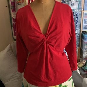 Liz Claiborne close fitting  red twisty front blouse